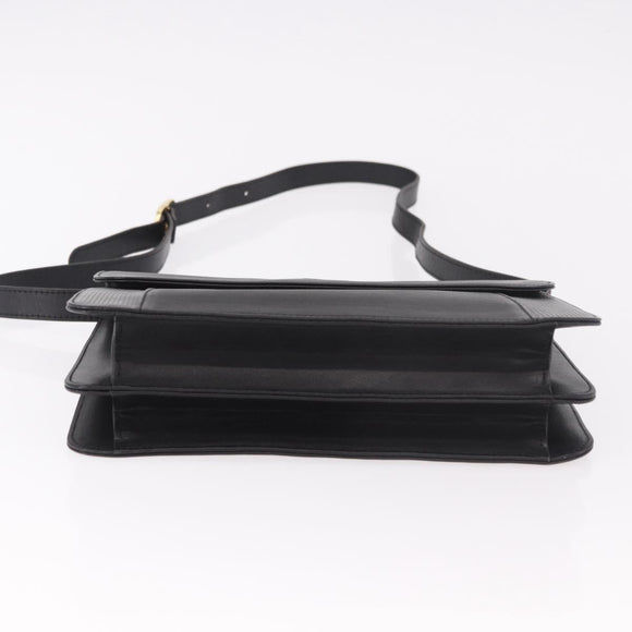 SAINT LAURENT Shoulder Bag Leather Black Gold Auth 190568