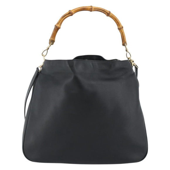 GUCCI Bamboo Hand Bag Leather 2way Black Gold 001 1577 Auth 190569