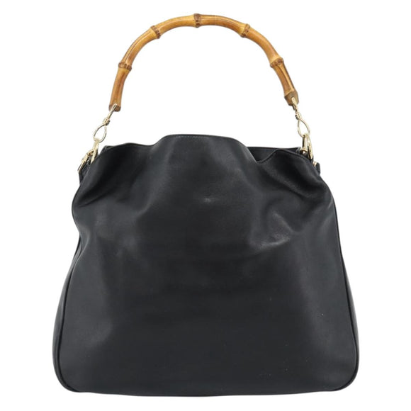 GUCCI Bamboo Hand Bag Leather 2way Black Gold 001 1577 Auth 190569