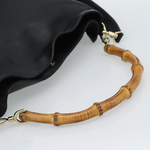GUCCI Bamboo Hand Bag Leather 2way Black Gold 001 1577 Auth 190569