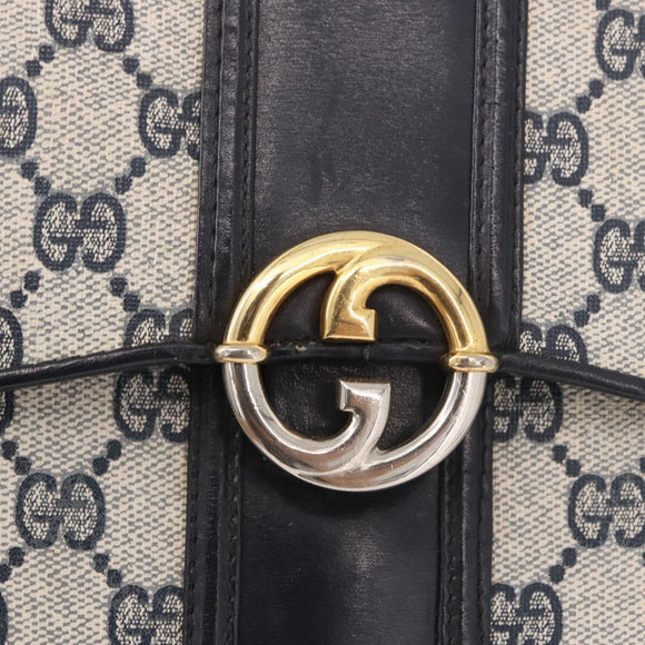 GUCCI GG Supreme Hand Bag PVC Navy Gold Auth 190570