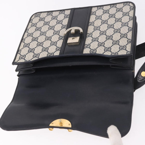 GUCCI GG Supreme Hand Bag PVC Navy Gold Auth 190570