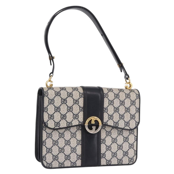 GUCCI GG Supreme Hand Bag PVC Navy Gold Auth 190570