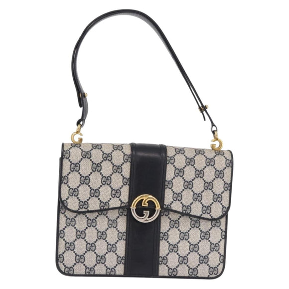 GUCCI GG Supreme Hand Bag PVC Navy Gold Auth 190570