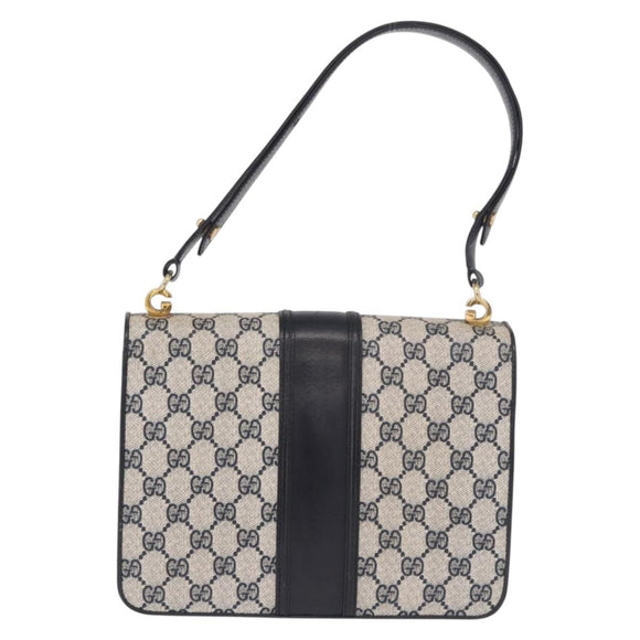 GUCCI GG Supreme Hand Bag PVC Navy Gold Auth 190570