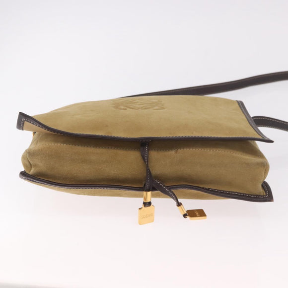LOEWE Anagram Shoulder Bag Suede Beige Gold Auth 190571