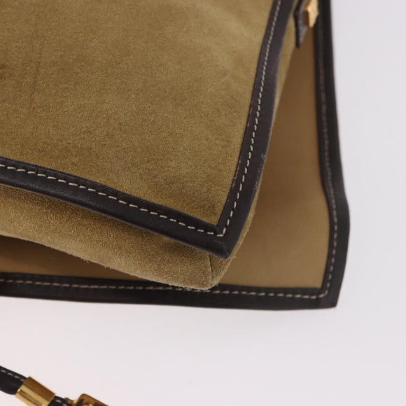 LOEWE Anagram Shoulder Bag Suede Beige Gold Auth 190571