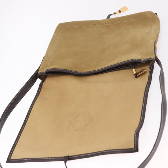 LOEWE Anagram Shoulder Bag Suede Beige Gold Auth 190571