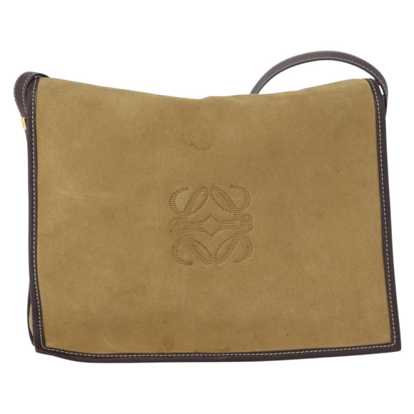 LOEWE Anagram Shoulder Bag Suede Beige Gold Auth 190571