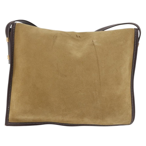 LOEWE Anagram Shoulder Bag Suede Beige Gold Auth 190571