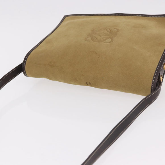 LOEWE Anagram Shoulder Bag Suede Beige Gold Auth 190571