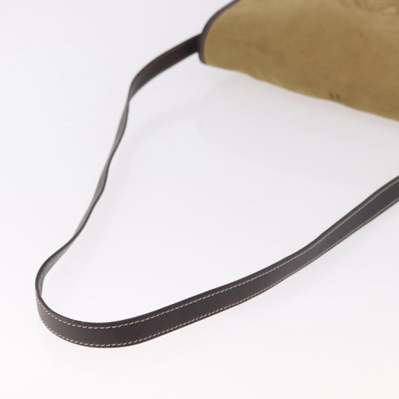 LOEWE Anagram Shoulder Bag Suede Beige Gold Auth 190571