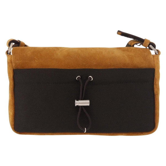 PRADA Shoulder Bag Suede Beige Silver Auth 190573