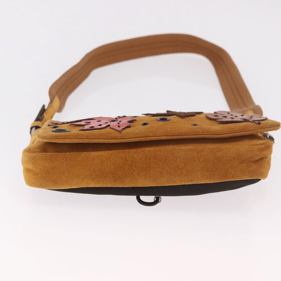 PRADA Shoulder Bag Suede Beige Silver Auth 190573