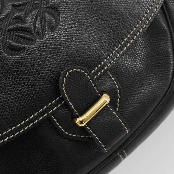 LOEWE Anagram Shoulder Bag Leather Black Gold Auth 190574