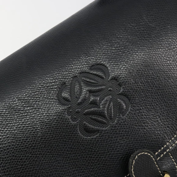 LOEWE Anagram Shoulder Bag Leather Black Gold Auth 190574