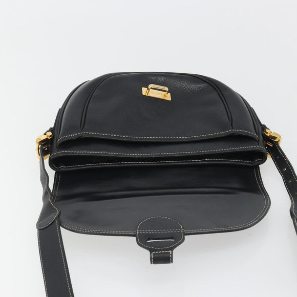LOEWE Anagram Shoulder Bag Leather Black Gold Auth 190574