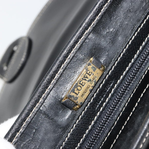 LOEWE Anagram Shoulder Bag Leather Black Gold Auth 190574
