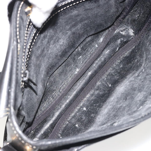 LOEWE Anagram Shoulder Bag Leather Black Gold Auth 190574
