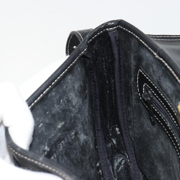 LOEWE Anagram Shoulder Bag Leather Black Gold Auth 190574
