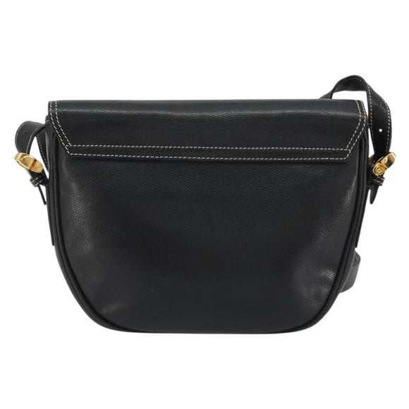 LOEWE Anagram Shoulder Bag Leather Black Gold Auth 190574