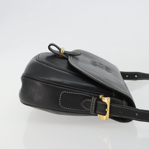 LOEWE Anagram Shoulder Bag Leather Black Gold Auth 190574