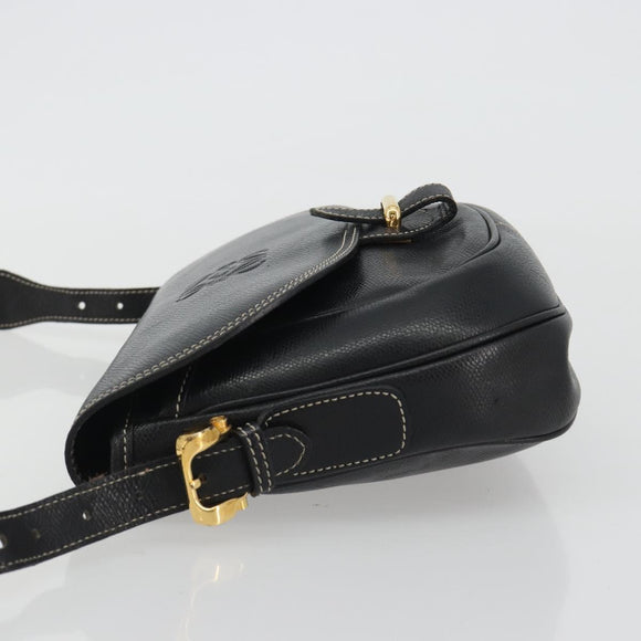 LOEWE Anagram Shoulder Bag Leather Black Gold Auth 190574