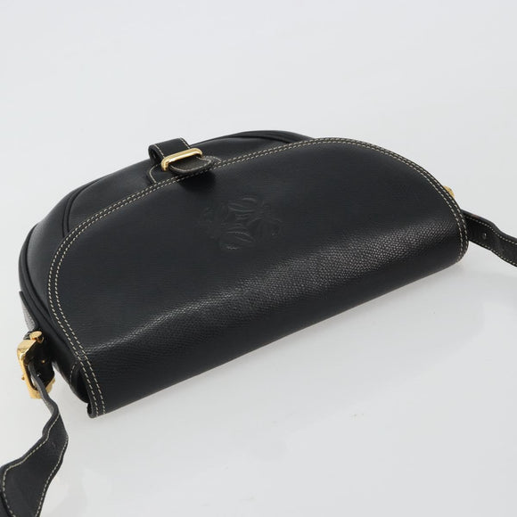LOEWE Anagram Shoulder Bag Leather Black Gold Auth 190574