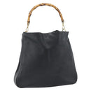 GUCCI Bamboo Hand Bag Leather Black Gold 001 1908 Auth 190578-1