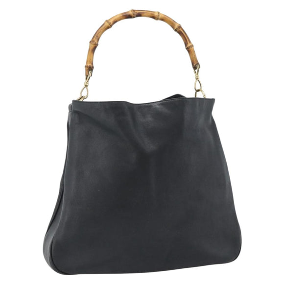 GUCCI Bamboo Hand Bag Leather Black Gold 001 1908 Auth 190578