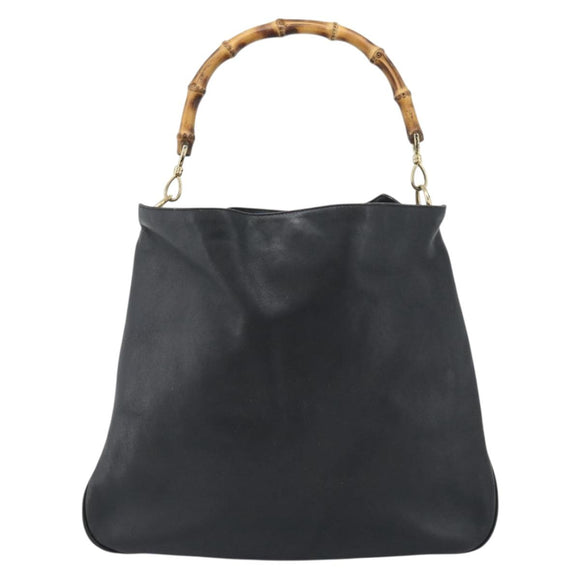 GUCCI Bamboo Hand Bag Leather Black Gold 001 1908 Auth 190578