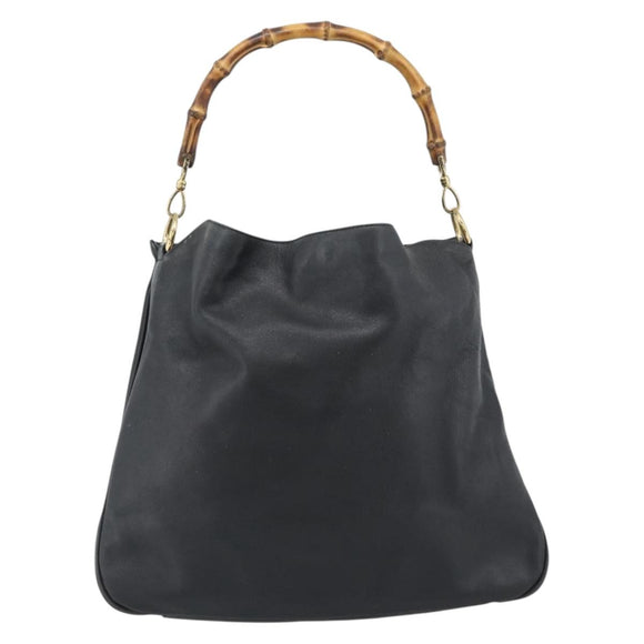 GUCCI Bamboo Hand Bag Leather Black Gold 001 1908 Auth 190578