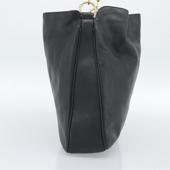 GUCCI Bamboo Hand Bag Leather Black Gold 001 1908 Auth 190578