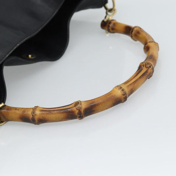 GUCCI Bamboo Hand Bag Leather Black Gold 001 1908 Auth 190578