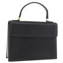 VALENTINO Hand Bag Leather Black Gold Auth 190581-1