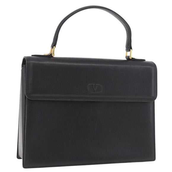 VALENTINO Hand Bag Leather Black Gold Auth 190581