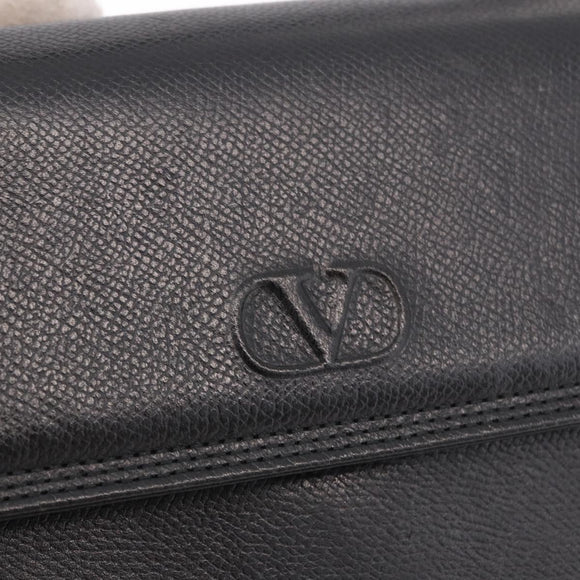 VALENTINO Hand Bag Leather Black Gold Auth 190581