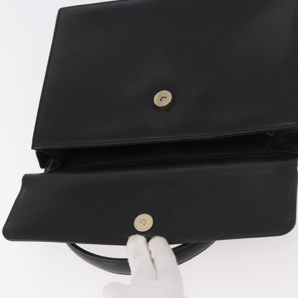 VALENTINO Hand Bag Leather Black Gold Auth 190581