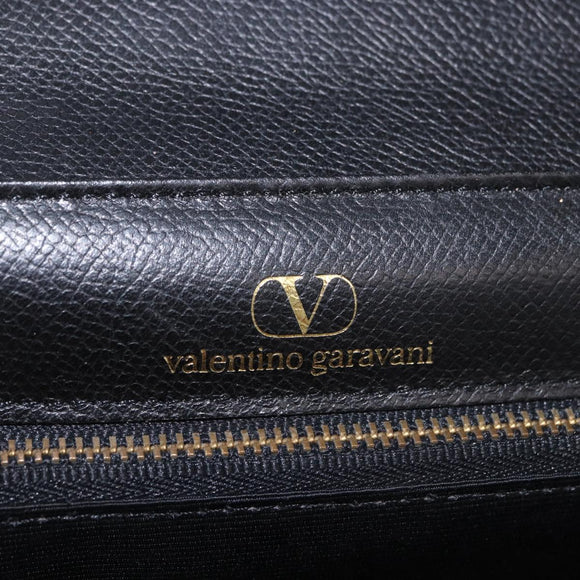 VALENTINO Hand Bag Leather Black Gold Auth 190581