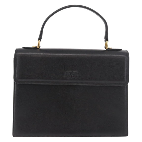 VALENTINO Hand Bag Leather Black Gold Auth 190581