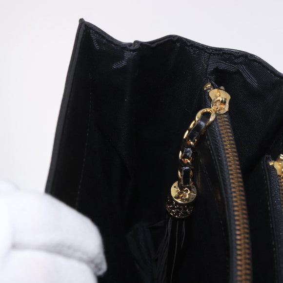 VALENTINO Hand Bag Leather Black Gold Auth 190581