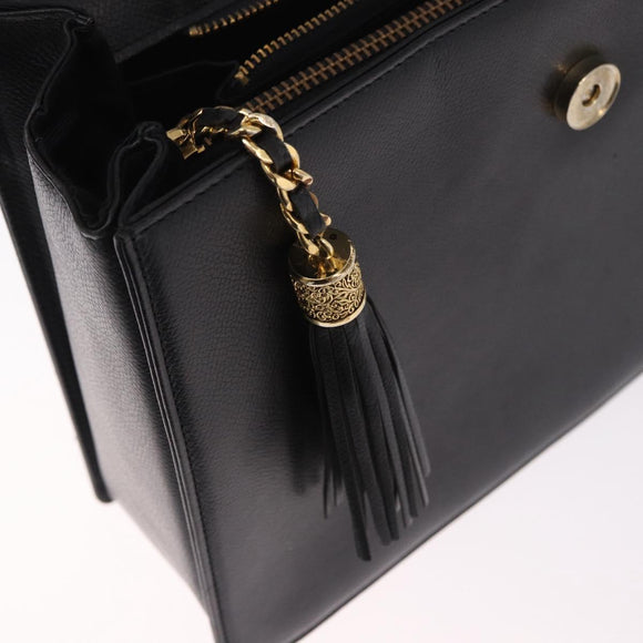 VALENTINO Hand Bag Leather Black Gold Auth 190581
