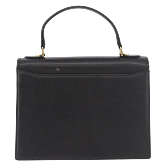 VALENTINO Hand Bag Leather Black Gold Auth 190581