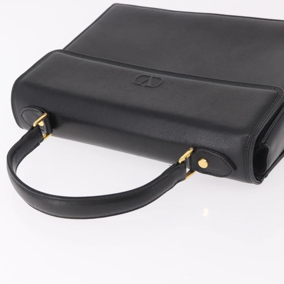 VALENTINO Hand Bag Leather Black Gold Auth 190581