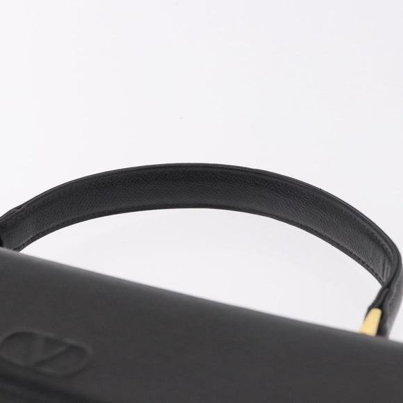 VALENTINO Hand Bag Leather Black Gold Auth 190581
