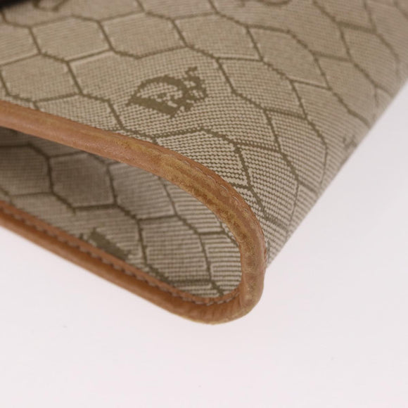 Christian Dior Honeycomb Canvas Chain Shoulder Bag PVC Beige Gold Auth 190583