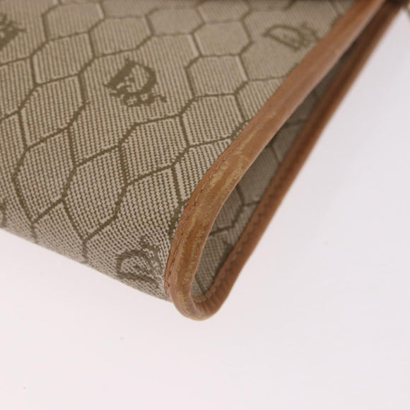Christian Dior Honeycomb Canvas Chain Shoulder Bag PVC Beige Gold Auth 190583