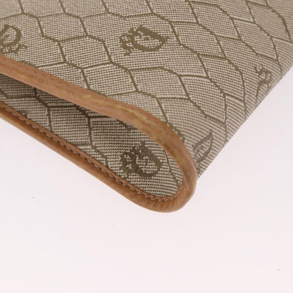 Christian Dior Honeycomb Canvas Chain Shoulder Bag PVC Beige Gold Auth 190583