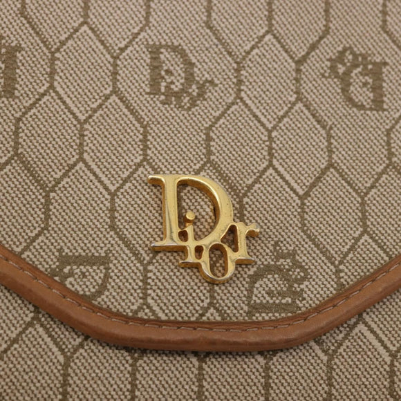 Christian Dior Honeycomb Canvas Chain Shoulder Bag PVC Beige Gold Auth 190583