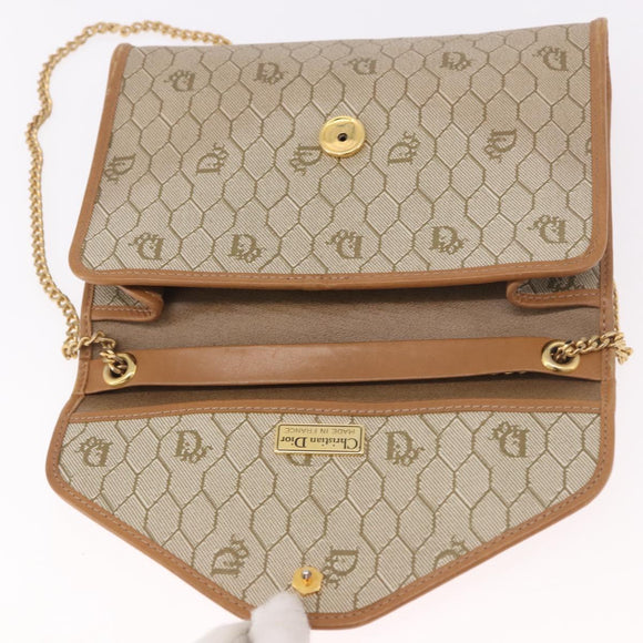 Christian Dior Honeycomb Canvas Chain Shoulder Bag PVC Beige Gold Auth 190583